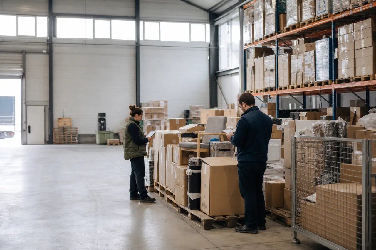 Inventaire de surstocks contrôlé dans un entrepôt français
